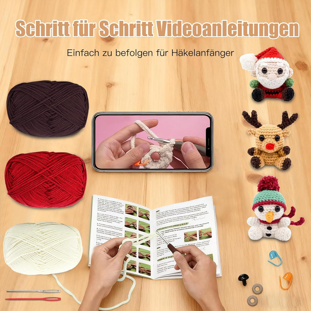 Jinfanshurich Häkelset für Anfänger, Komplettes Crochet Set mit Videoanleitung, Einfaches DIY Häkelt