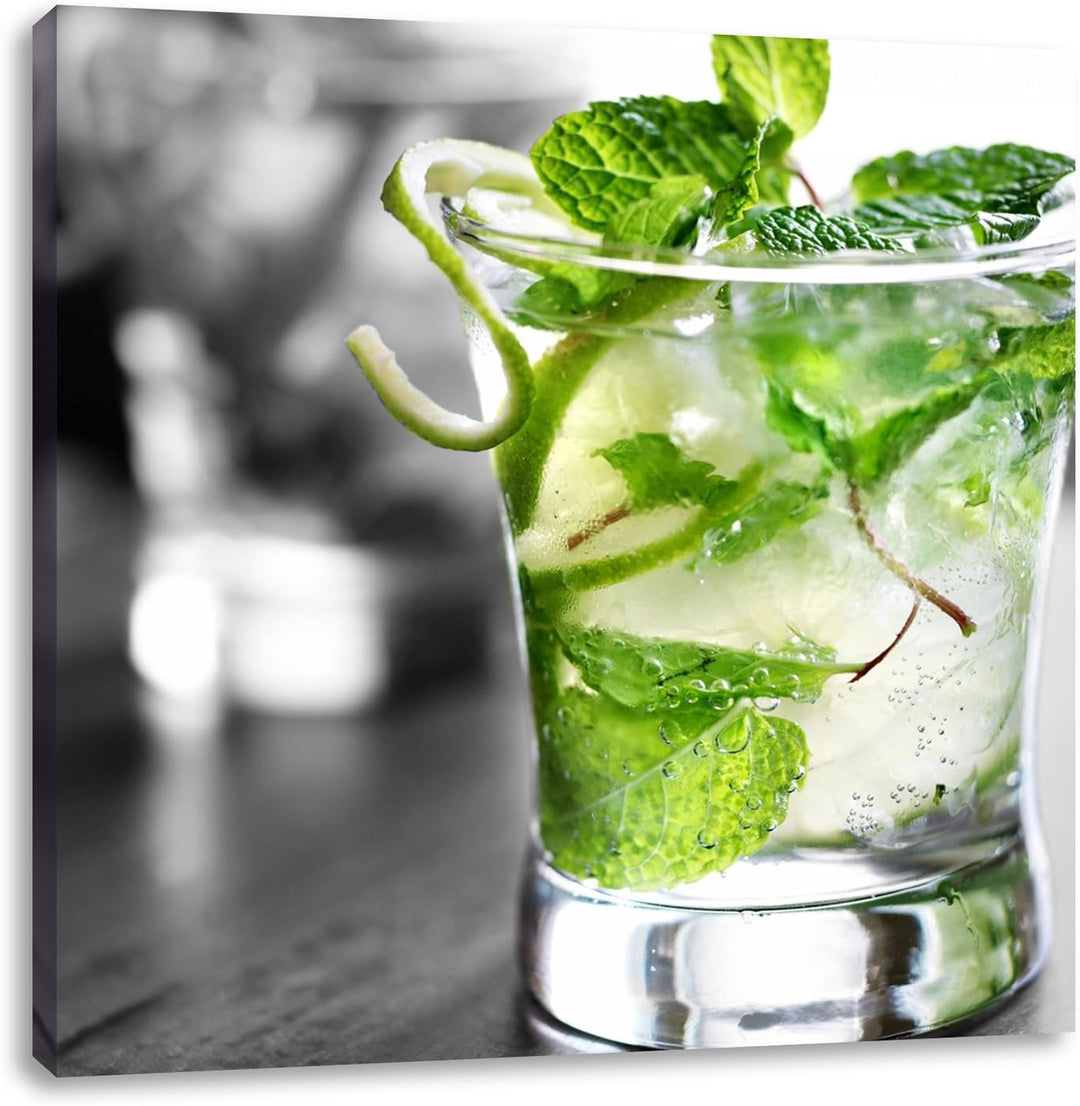 Pixxprint Pfefferminzcocktail als Leinwandbild/Grösse: 70x70 cm/Wandbild/Kunstdruck/fertig bespannt,