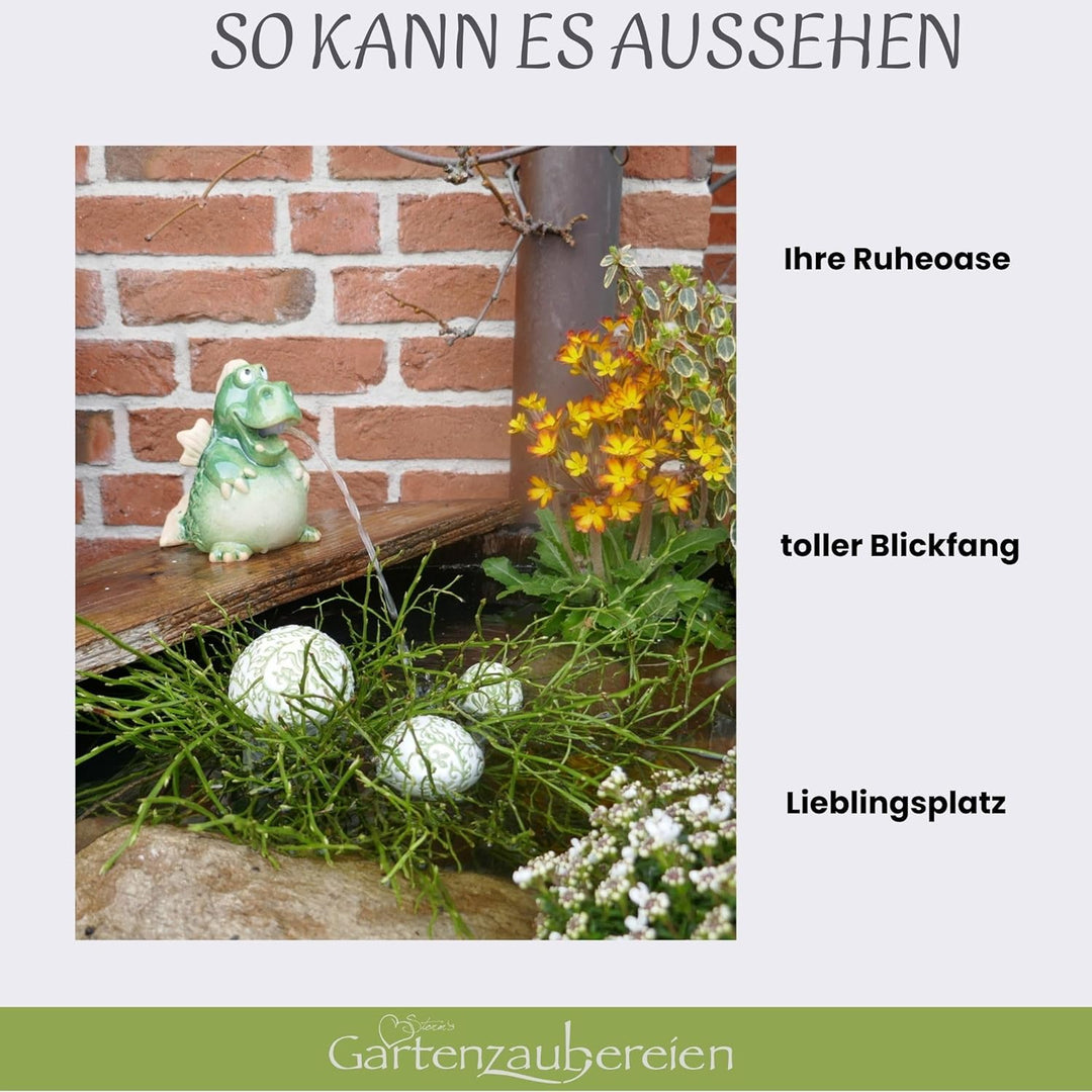 Storm's Gartenzaubereien Wasserspeier Drache H 15cm mit Pumpe für Teiche- Miniteiche als Teichdeko f