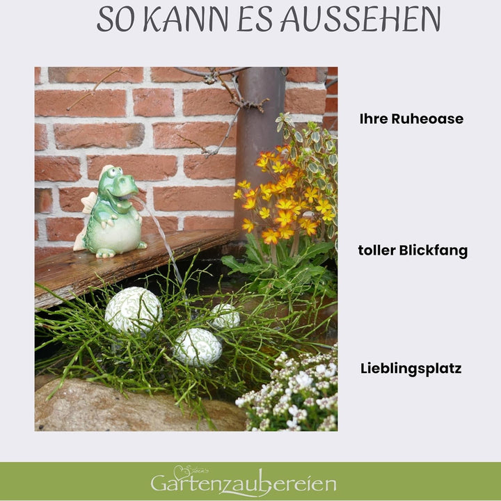 Storm's Gartenzaubereien Wasserspeier Drache H 15cm mit Pumpe für Teiche- Miniteiche als Teichdeko f