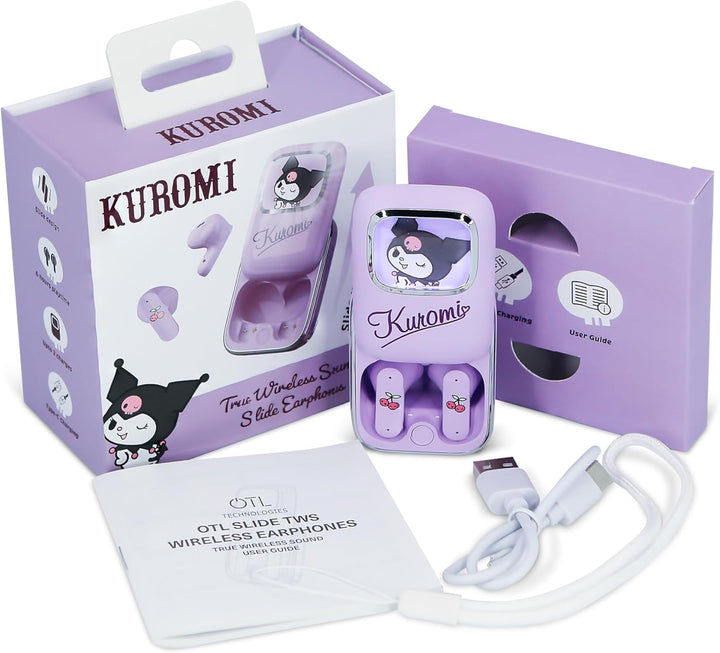 OTL Technologies Kuromi Schiebekopfhörer TWS mit Ladebox, Bluetooth 5.3, Touch-Steuerung, LED, USB-C