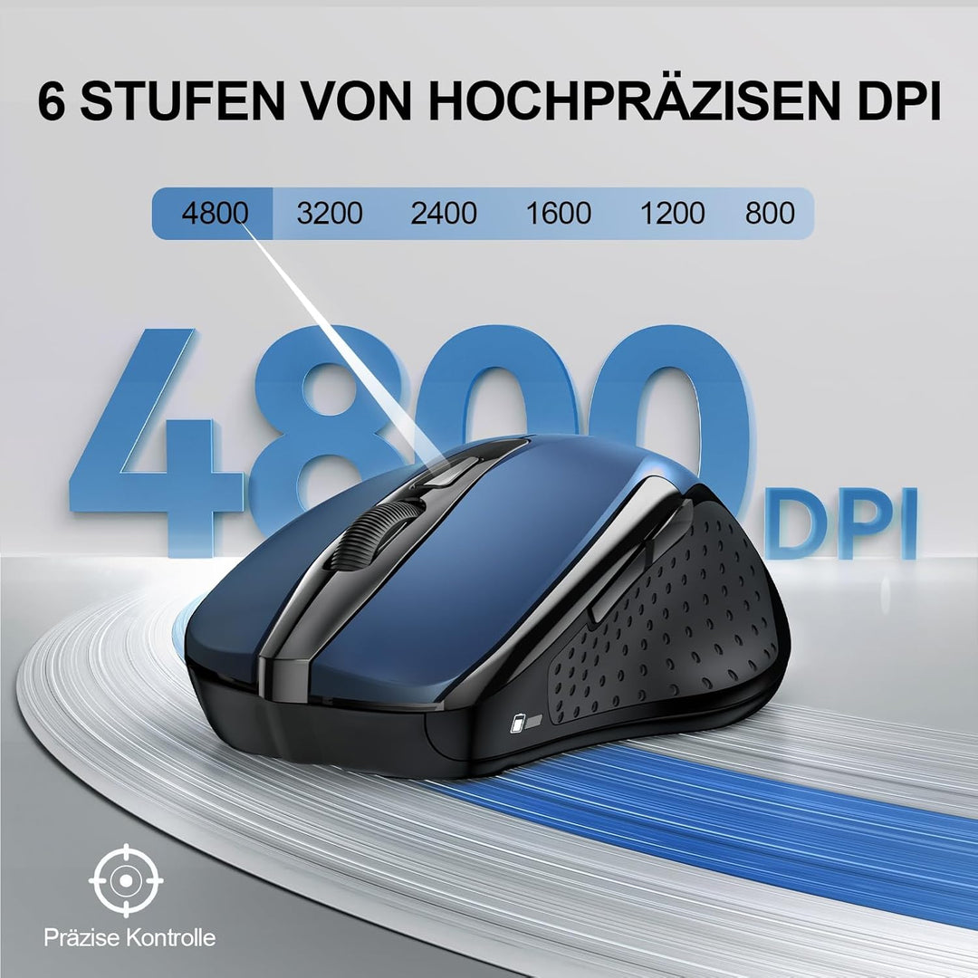 TECKNET Bluetooth Maus, 4800 DPI Kabellos Ergonomische Maus (Tri-Modi: BT 5.0/3.0+2.4G), 30 Monate B