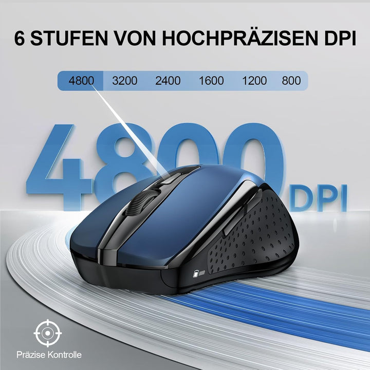 TECKNET Bluetooth Maus, 4800 DPI Kabellos Ergonomische Maus (Tri-Modi: BT 5.0/3.0+2.4G), 30 Monate B