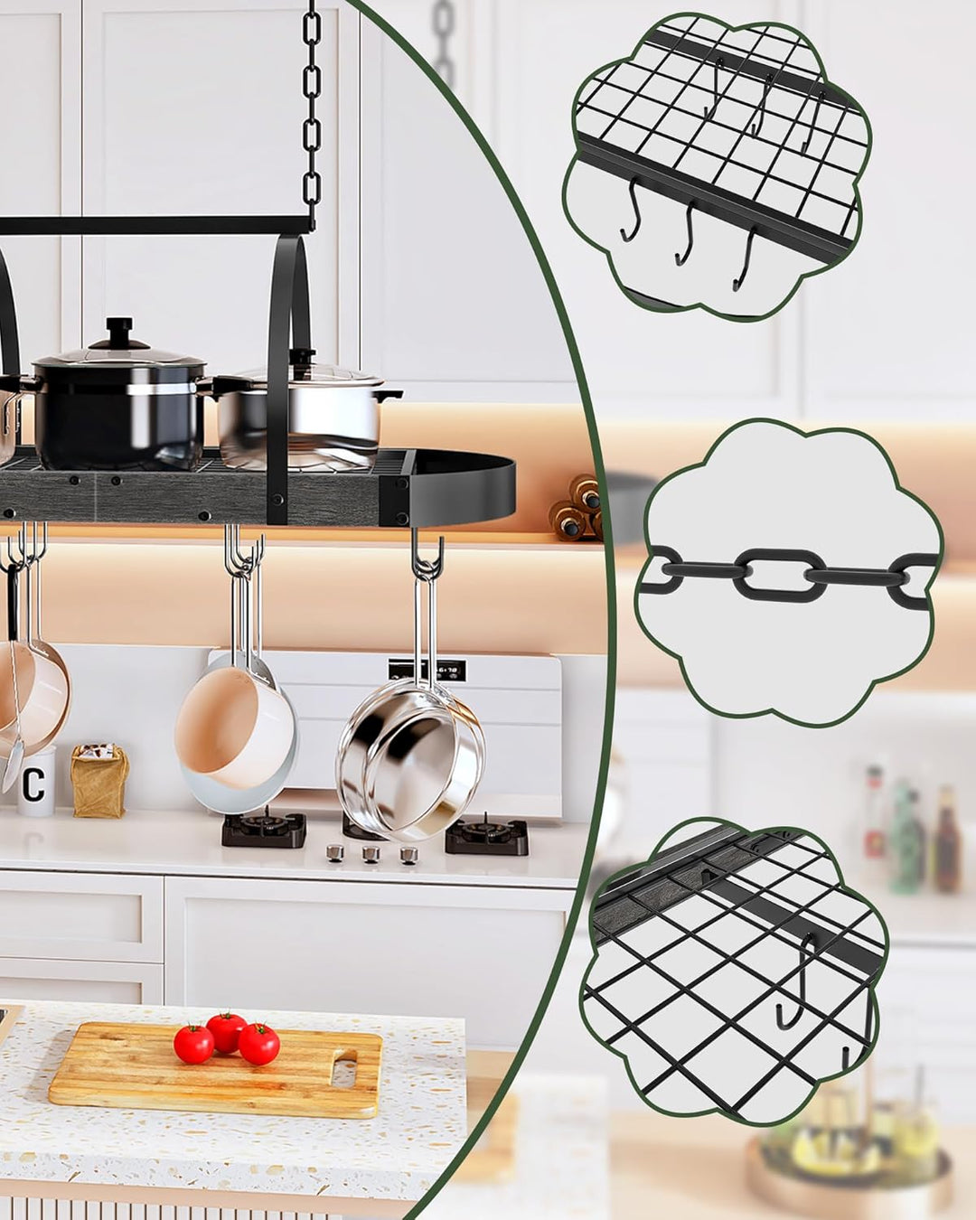 Küchenregal hängend, Küche Topfregal Deckenregal, Hängendes Küchenregal, Küchenutensilien-Organizer