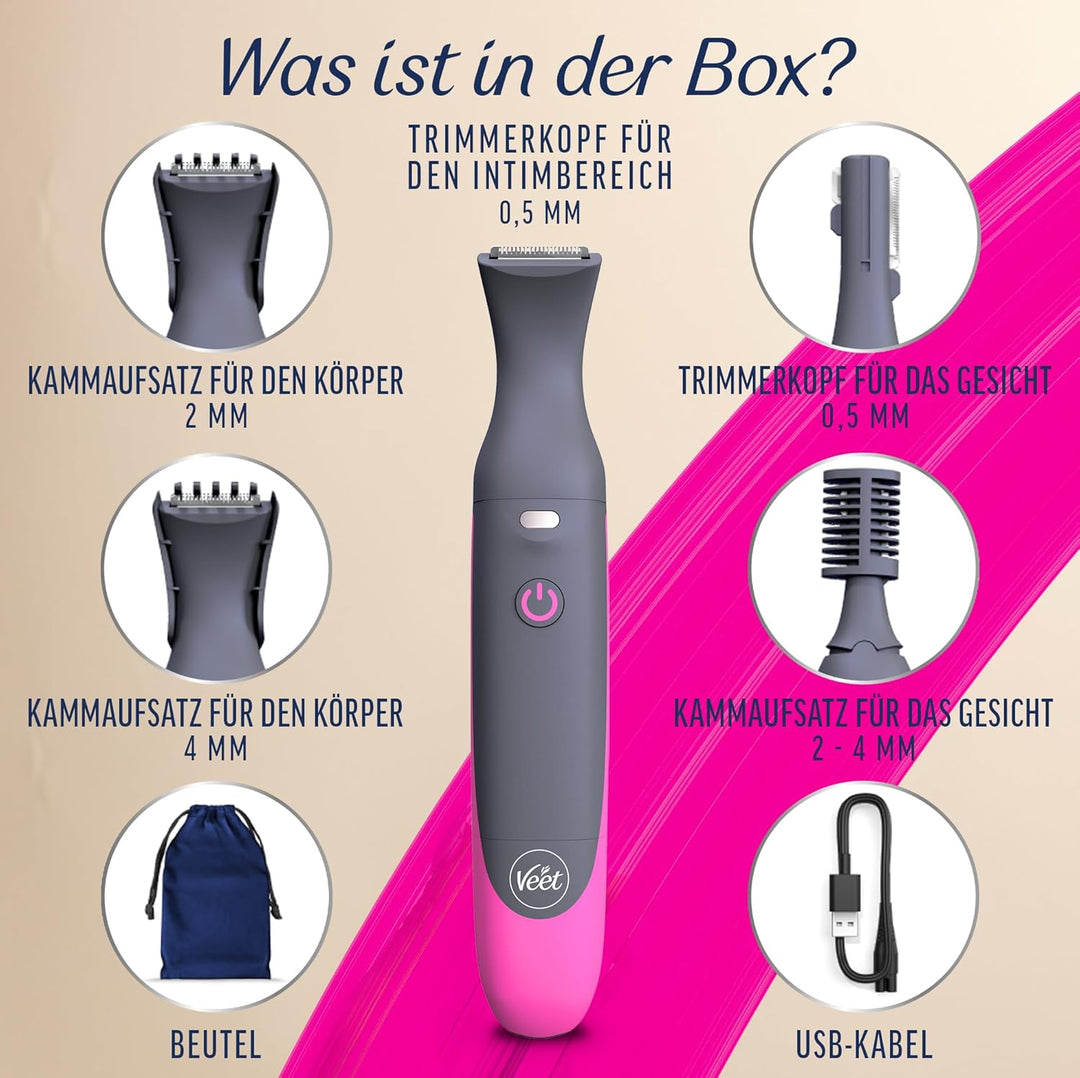Veet Expert Intimate All-In-One Trimmer - Damen Haartrimmer & Intimrasierer für Gesicht, Augenbrauen