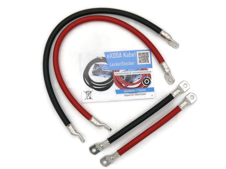 eXODA 50 mm² Kabel Set 50cm 20cm M8 Kabelschuhe Rot Schwarz Hochwertige Batteriekabel für Auto Boot