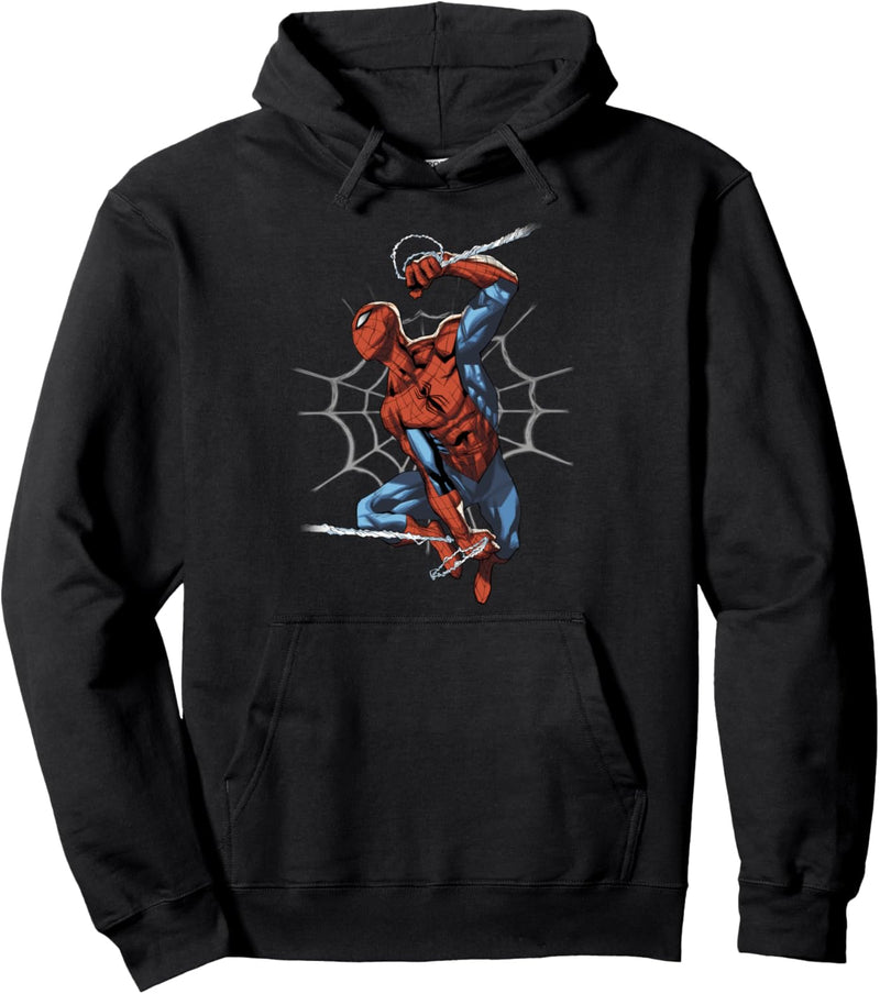 Marvel Spider-Man Modernized Pose Over Huge Web Pullover Hoodie