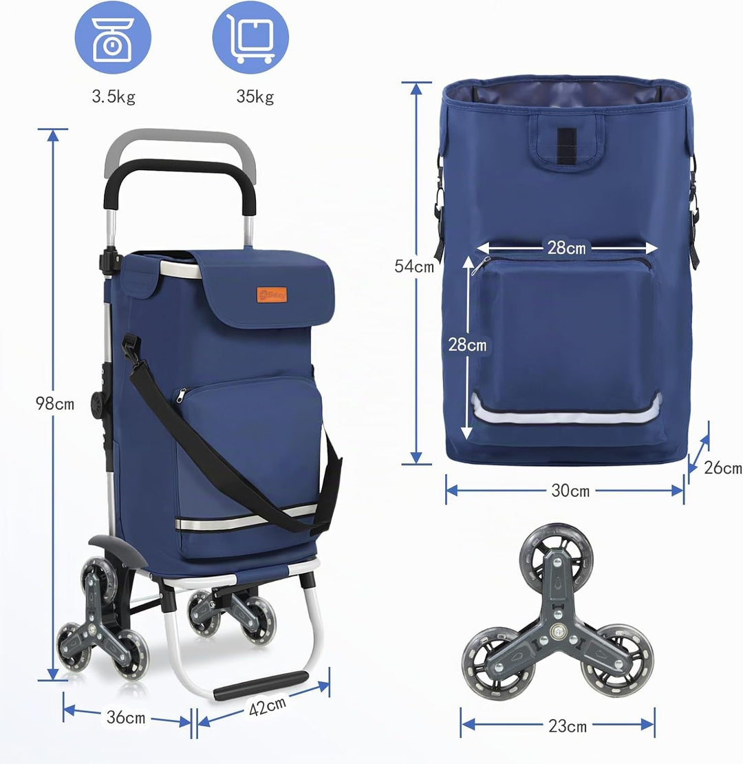 Sekey XXL Einkaufstrolley Treppensteiger mit 3 Rädern, Einkaufswagen für Camping und Einkäufe mit Hö