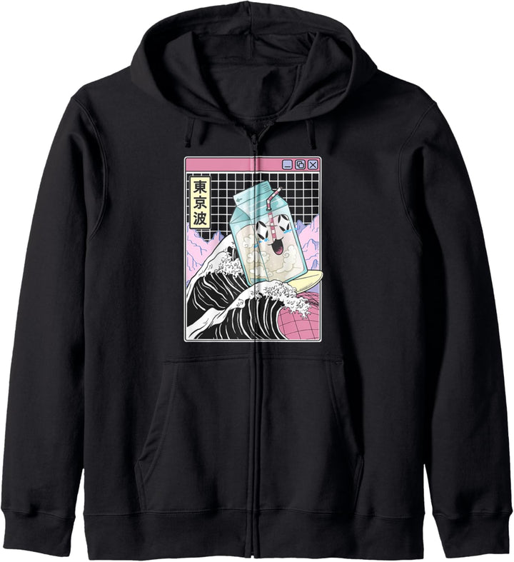 Surfen Milchkarton Kanagawa Wave Anime Kawaii Vaporwave Kapuzenjacke