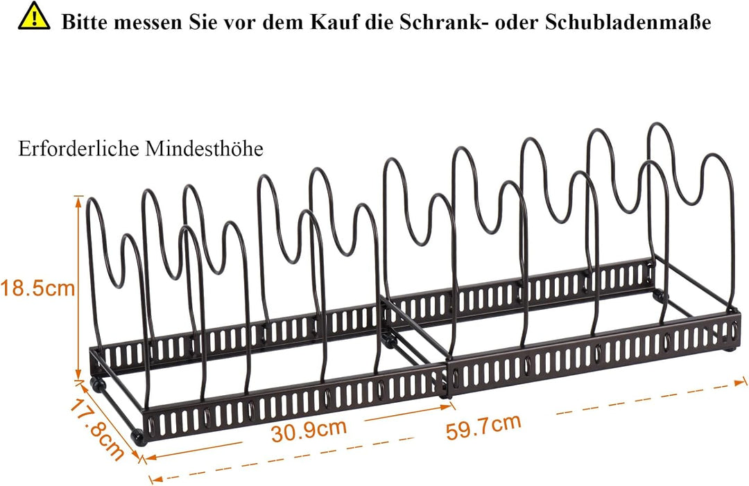 Toplife Verstellbarer Topfhalter, Aufbewahrung, Deckel, Topf mit 10 Fächern, Halterung aus Metall, A