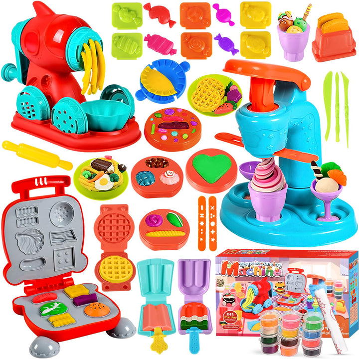 51 Stück Knete Dough Set für Kinder, Kitchen Creations Nudelmaschine Spielset Burger Eiscreme, Zubeh