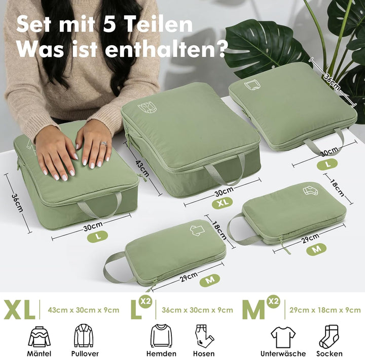 Koffer Organizer Packing Cubes Compression für Koffer und Rucksack, Nylon Packwürfel Organizer Set,T