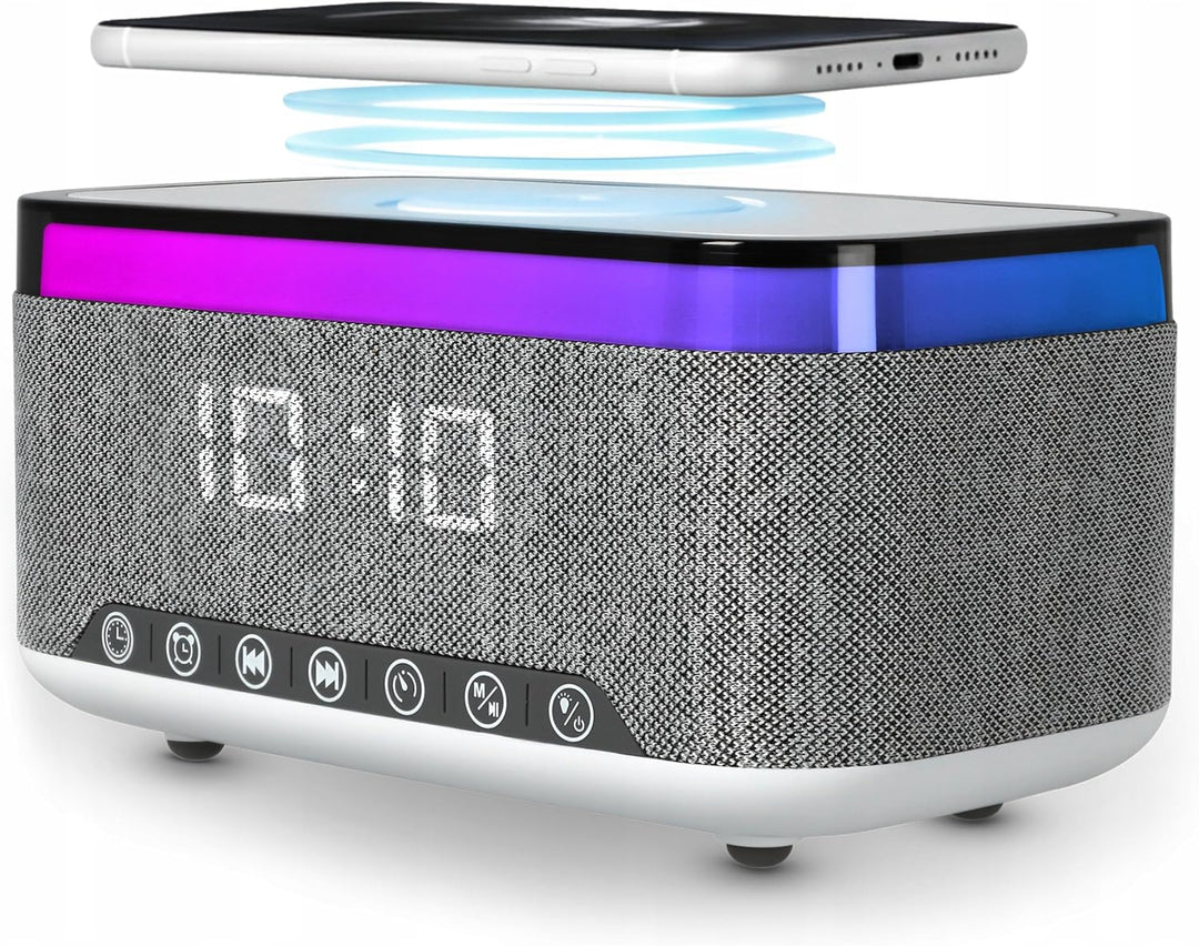 Radio wecker Digital mit Ladestation, 15W Fast Wireless Charger, Digitaler Radiowecker mit Bluetooth