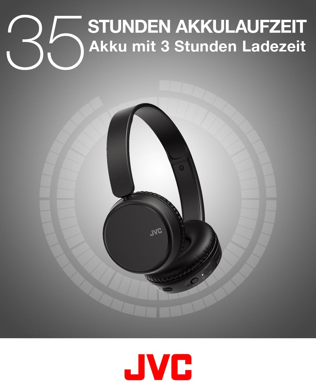 JVC HA-Z37W-B - Bluetooth On-Ear-Kopfhörer, Tiefbass, 3 Klangmodi (Bass/Klar/Normal), 35 Stunden Akk