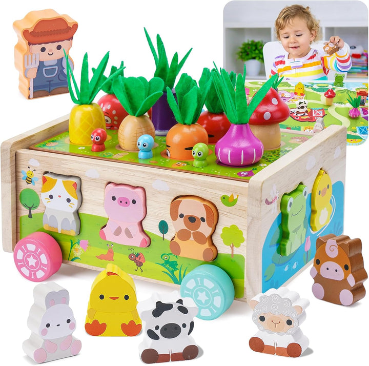 Montessori Spielzeug ab 1 2 3 Jahr | Holzspielzeug mit Karte 7-in-1 Farmspiel Motorikspielzeug aus H