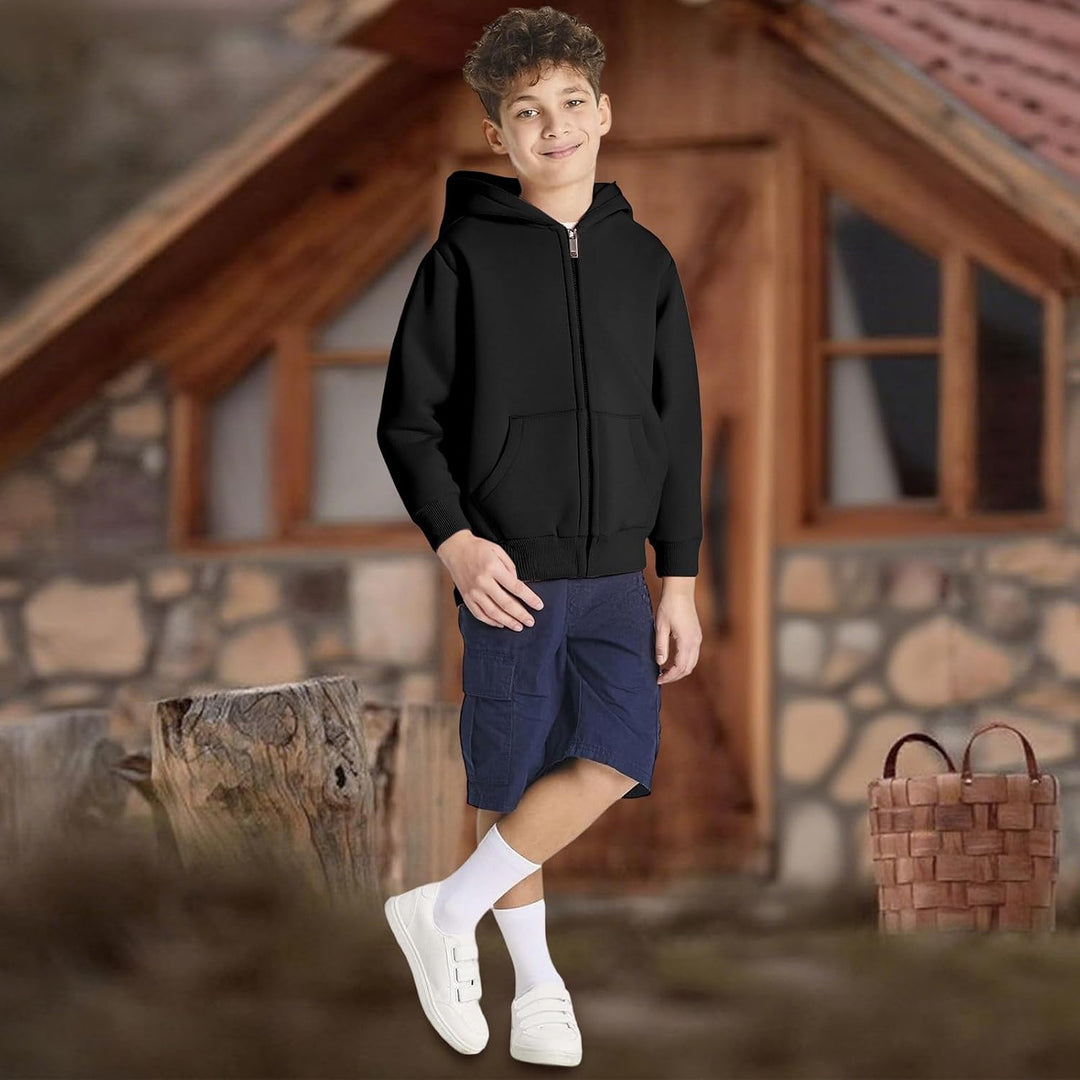 Sweatjacke Jungen Mädchen mit Taschen Oversize Fleecejacke Strickjacke Kinder Einfarbig Sportjacke Ü