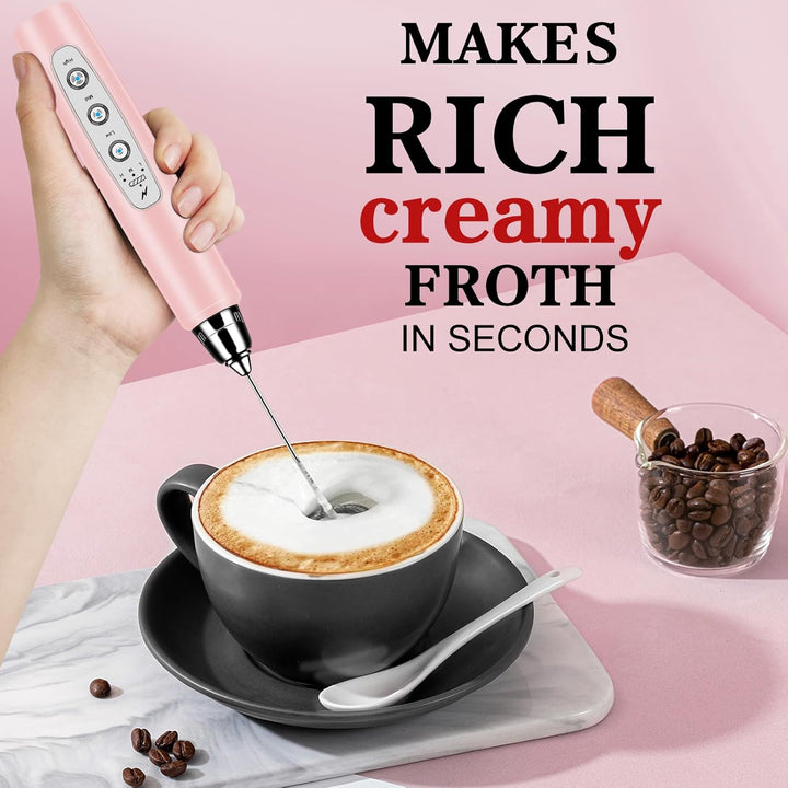 BSRGMS Milchaufschäumer Handheld für Kaffee, Elektrischer Schneebesen 3 Geschwindigkeit Einstellbar,