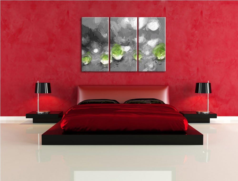 winzige Wassertropfen auf Blatt schwarz/weiss Deluxe 3-Teiler Leinwandbild 120x80 Bild auf Leinwand,