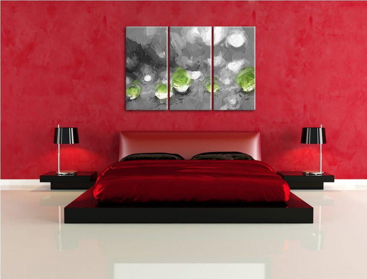 winzige Wassertropfen auf Blatt schwarz/weiss Deluxe 3-Teiler Leinwandbild 120x80 Bild auf Leinwand,