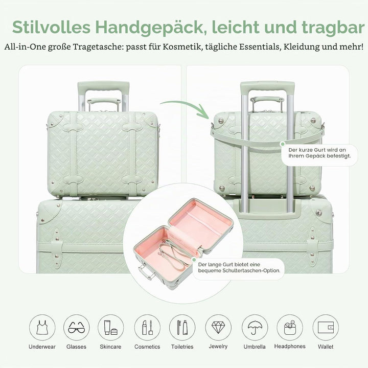 Urecity Vintage Reisekoffer Set 2 Teilig Leicht Retro Lederkoffer Hartschale Trolley Handgepäck Sets