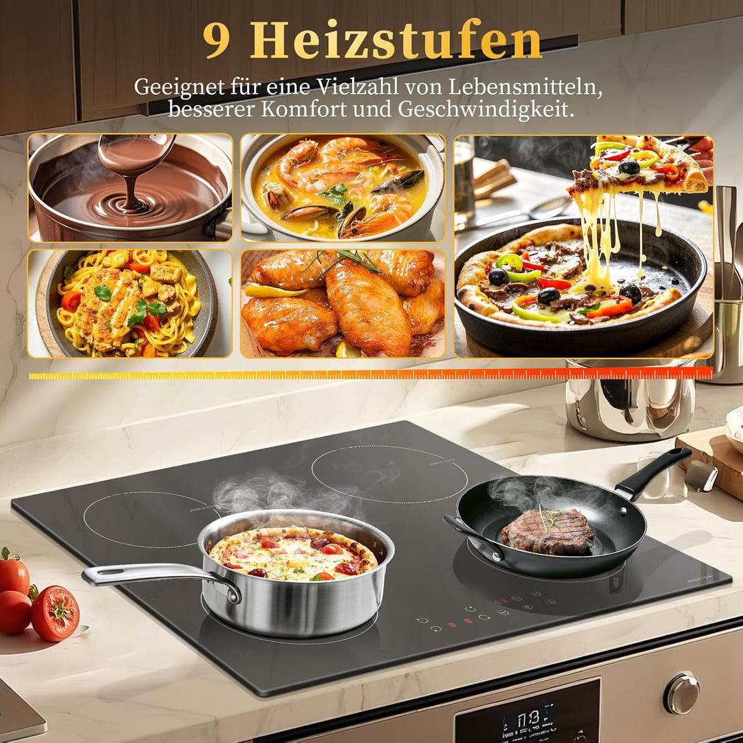 Noxton Domino Induktionskochfeld 60cm, 3500W, 220-240V Autarkes Induktionskochfeld 4 Platten Enibau