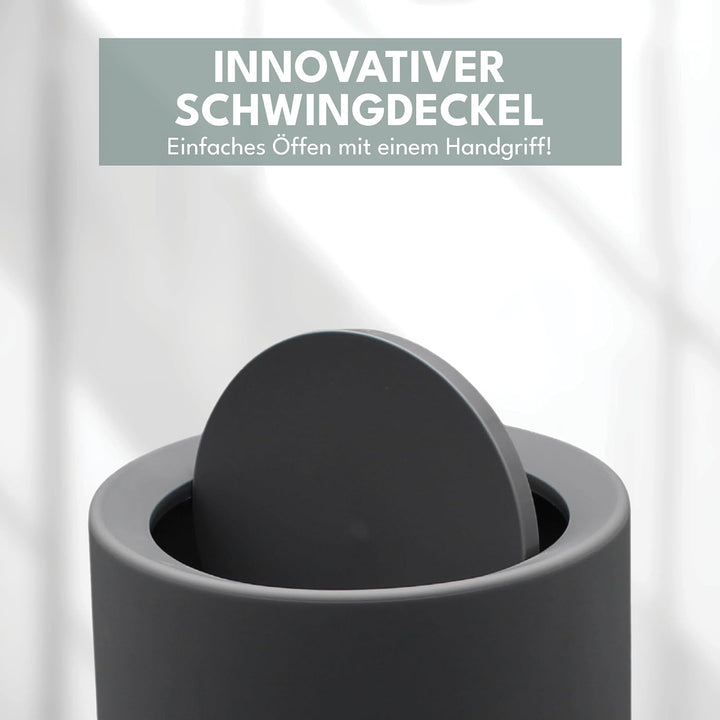 Mülleimer Bad – runder Badezimmer Mülleimer matt mit Schwingdeckel, versteckter Müllbeutel, Kosmetik