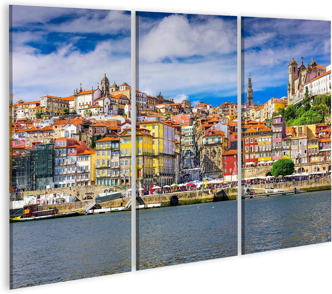Bild Bilder auf Leinwand Porto Portugal Altstadt Skyline von der Anderen Seite des Douro Flusses aus