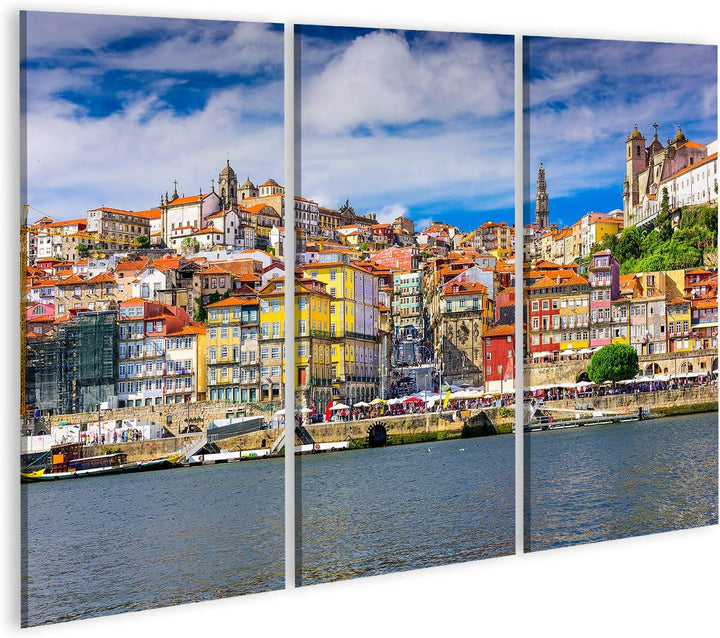 Bild Bilder auf Leinwand Porto Portugal Altstadt Skyline von der Anderen Seite des Douro Flusses aus
