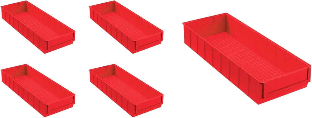SparSet 5x Rote Industriebox 500 B | HxBxT 8,1x18,3x50cm | 6 Liter | Sichtlagerkasten, Sortimentskas
