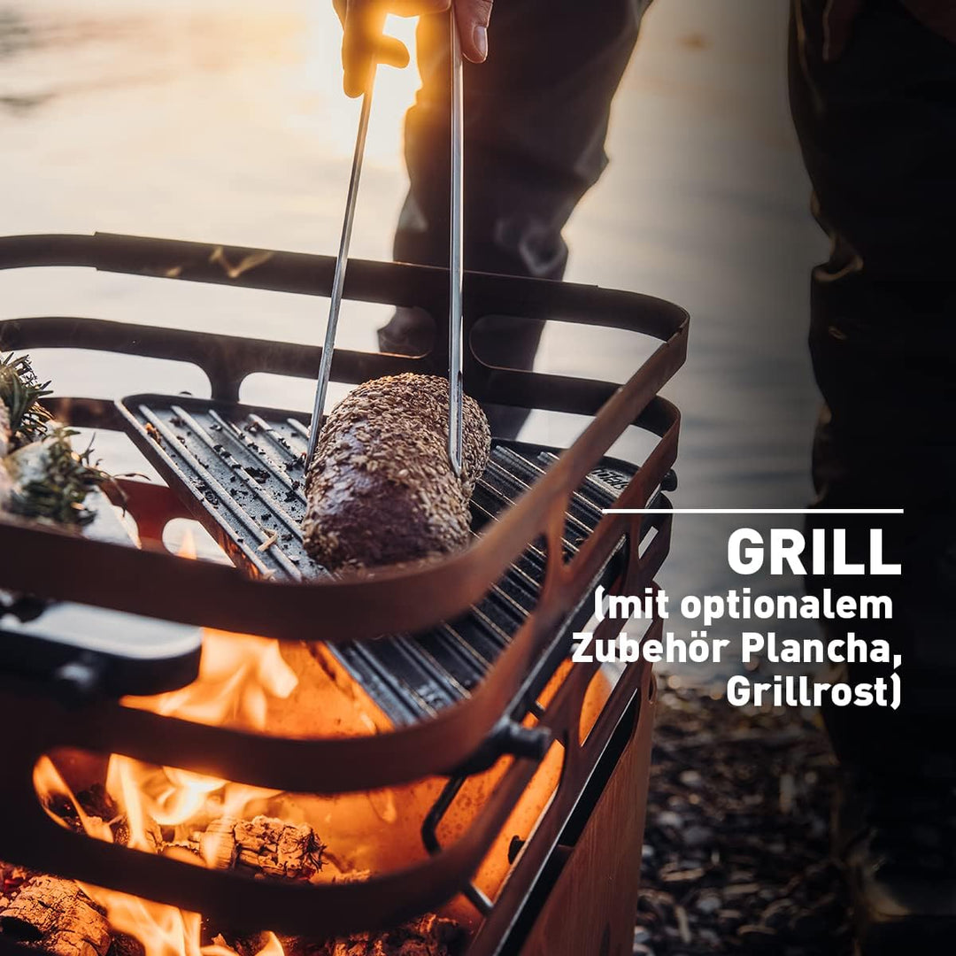 höfats - Cube Feuerkorb - Feuerschale, Grill, Hocker und Tisch - Feuerstelle für Garten und Terrasse