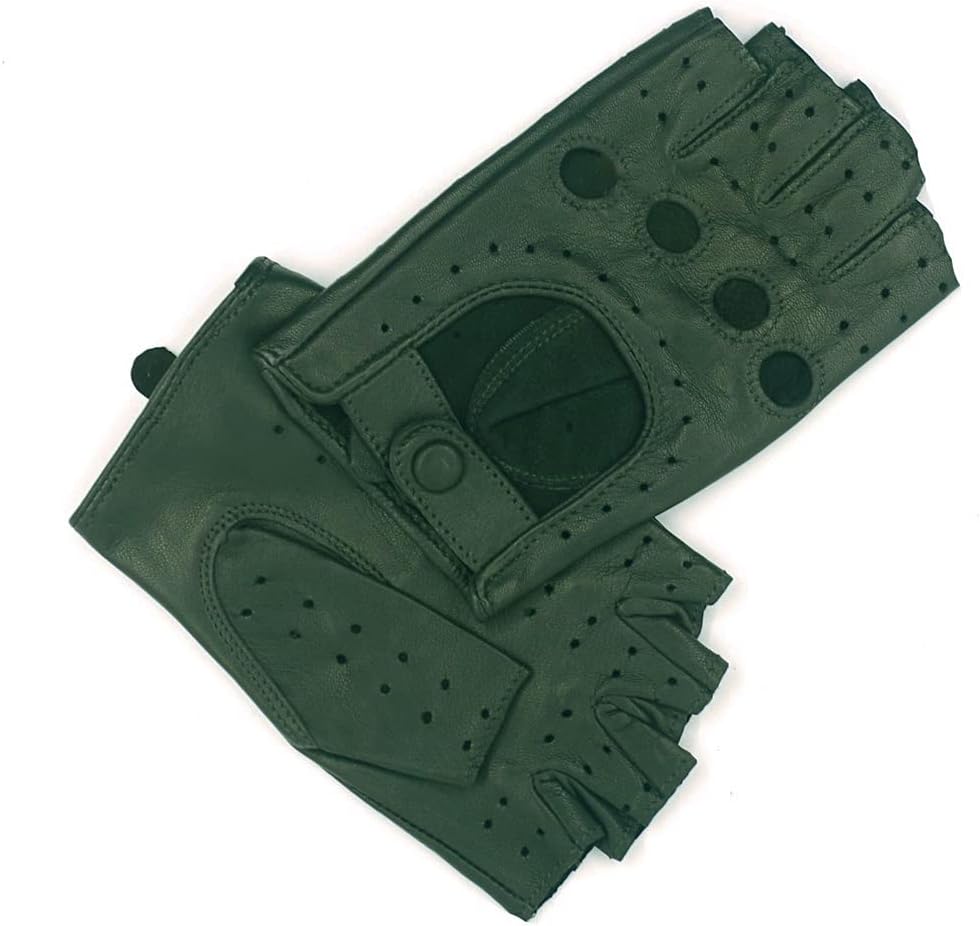 Harssidanzar Lady Fingerlose Lederhandschuhe Schaffell Single Line Half Finger GL012 M Jägergrün, M