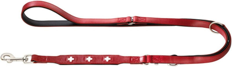 HUNTER Swiss Verstellbare Führleine für Hunde, Leder, hochwertig, schweizer Kreuz, 1,3 x 200 cm, rot