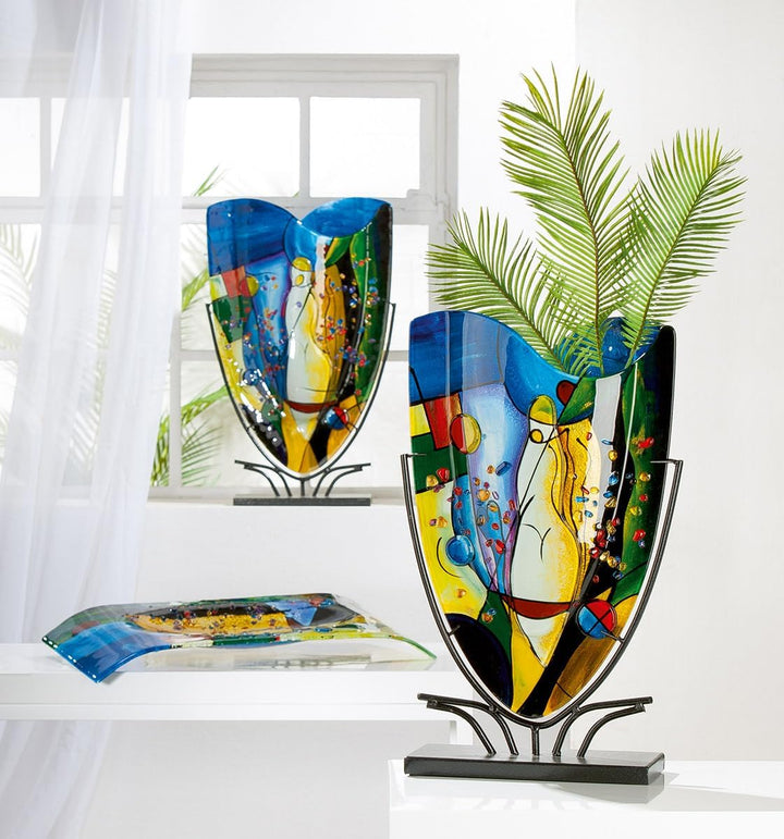 GILDE GLAS art Deko Vase aus Glas auf Metallfuss - Deko Wohnzimmer - Geschenke für Frauen Geburtstag