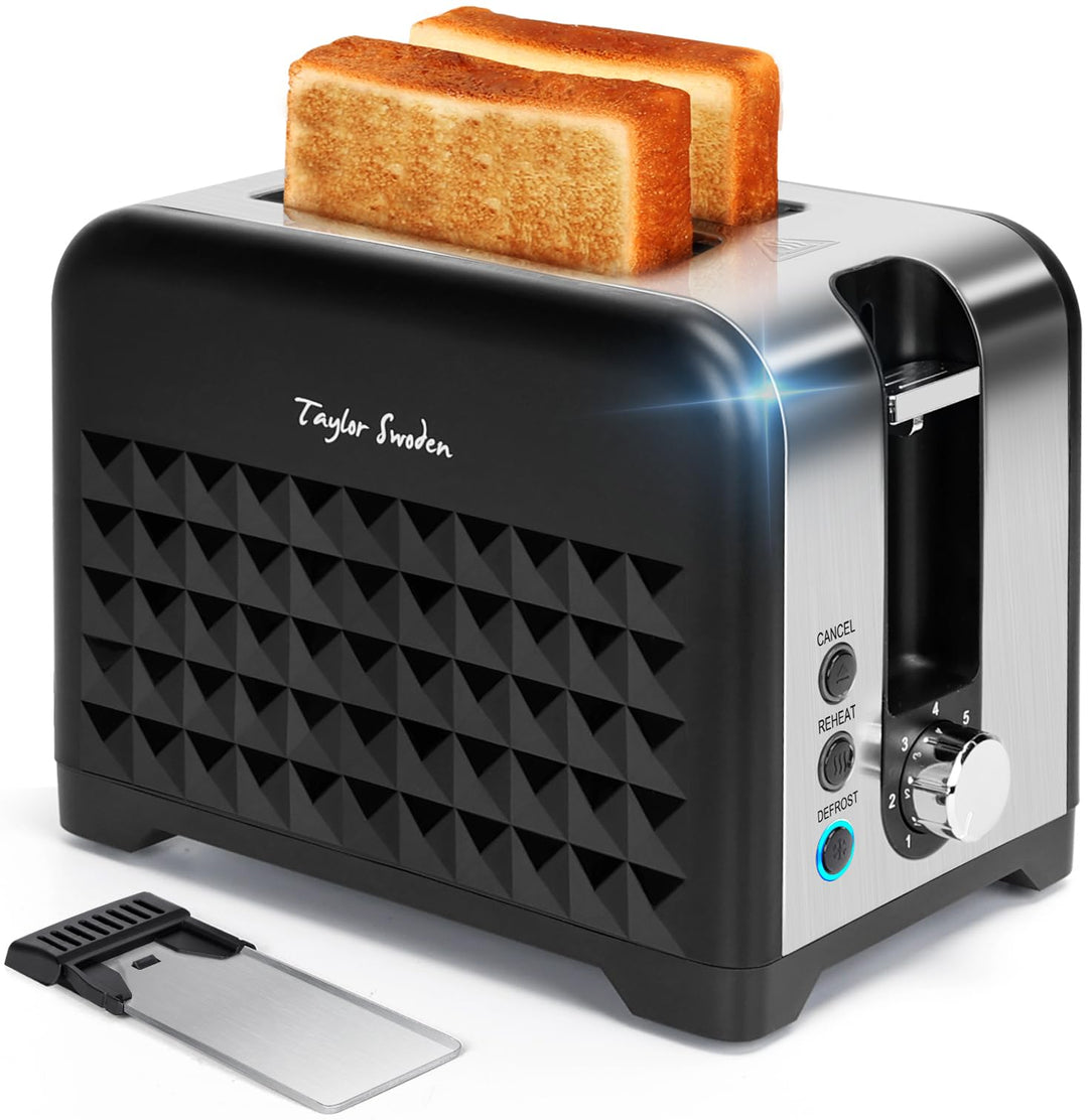 Taylor Swoden Toaster 2 Scheiben, Edelstahl Toaster mit 7 Einstellbare Bräunungsstufen, Auftaufunkti