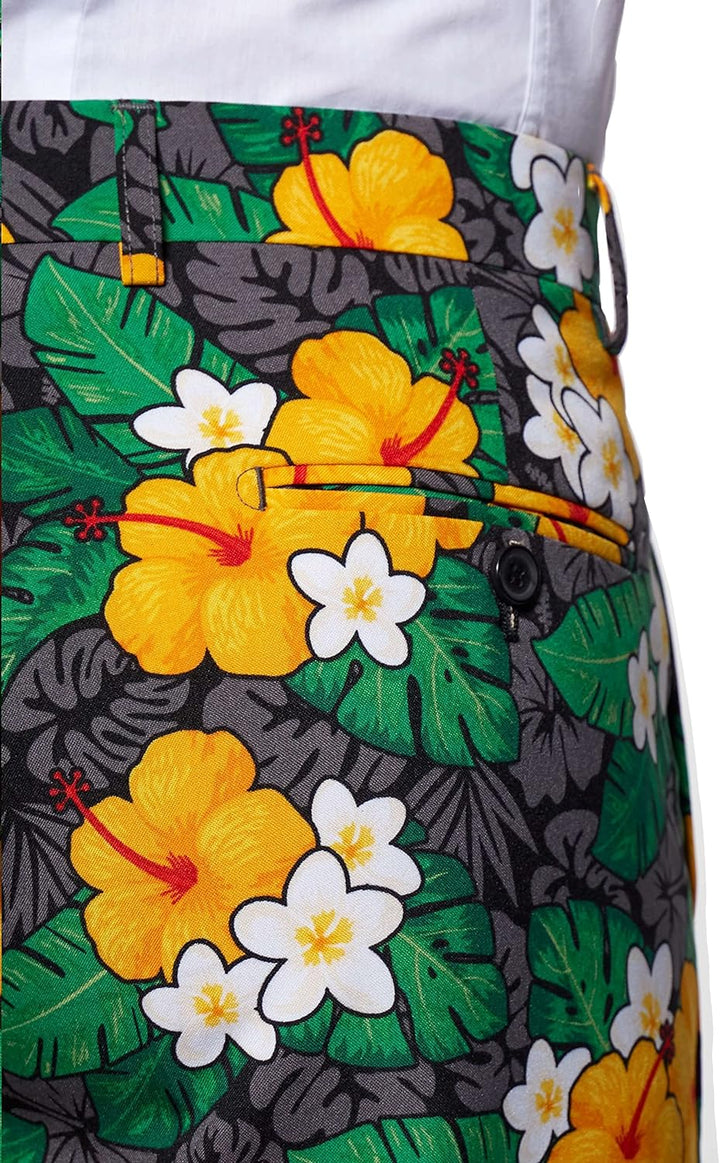 OppoSuits Herrenanzug - Sommer-Outfit mit tropischen Blumen - schmale Passform - Grün und gelb - Ink