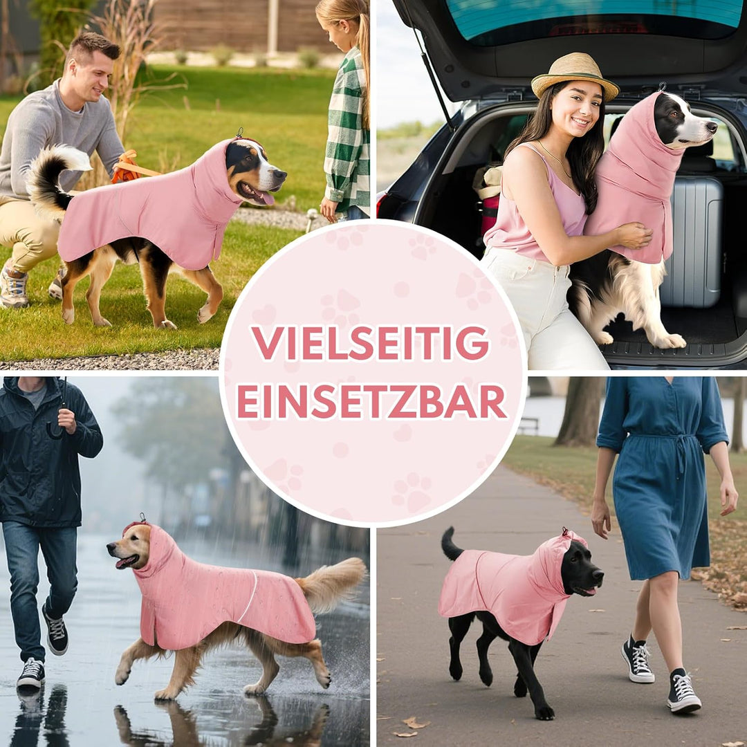 Wasserdichter Hunderegenmantel mit Reflektorstreifen & Leinenöffnung - Atmungsaktiver Regenjacke für