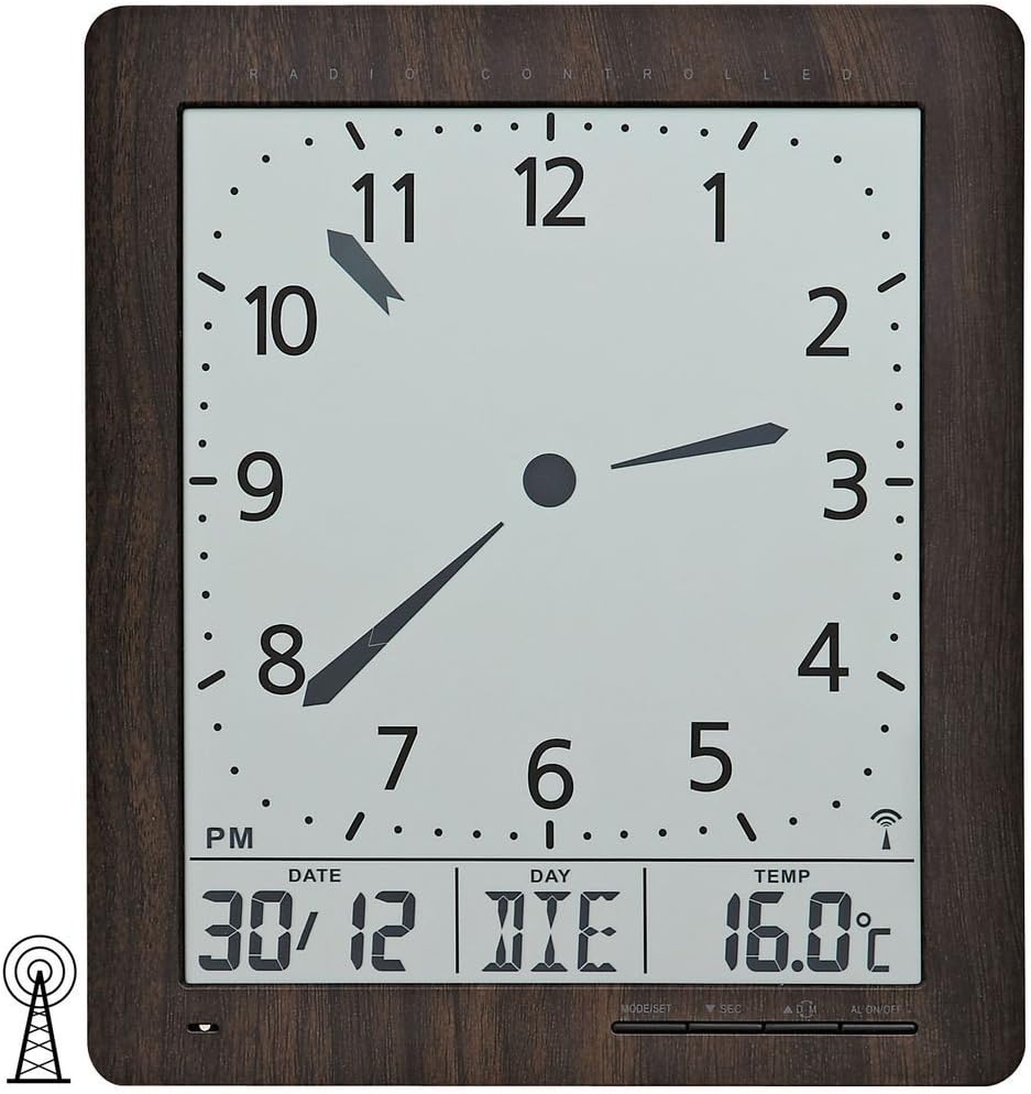 AMS 5893 Digital Wanduhr Funk Anzeige von Zeit Datum Temperatur Wecker Funkuhr