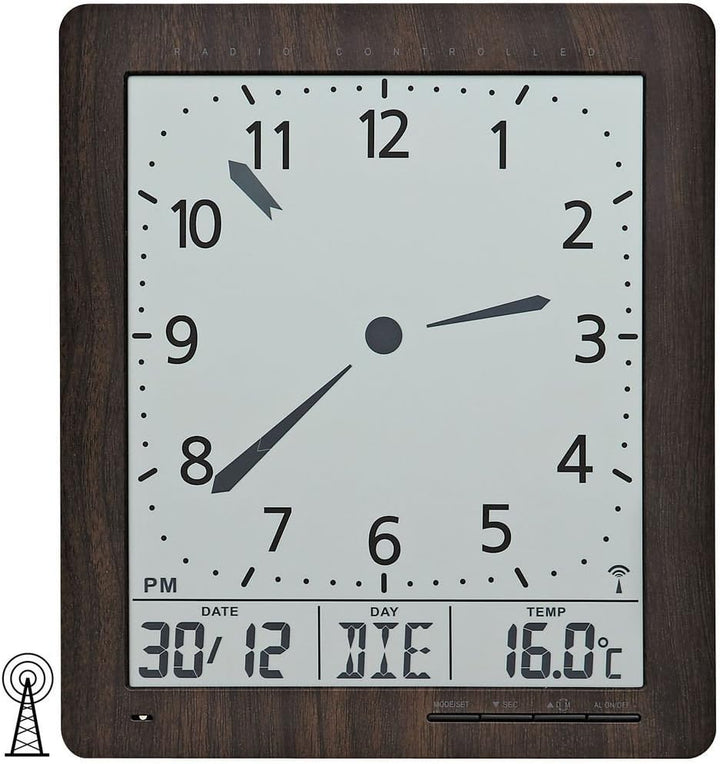 AMS 5893 Digital Wanduhr Funk Anzeige von Zeit Datum Temperatur Wecker Funkuhr