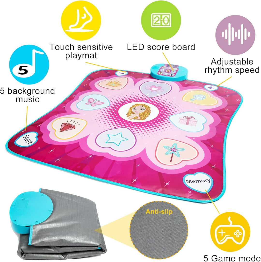 Tanzmatte Spielzeug für Mädchen – Musik-Spielmatte, 5 Spielmodi, 3 Herausforderungsstufen, einstellb