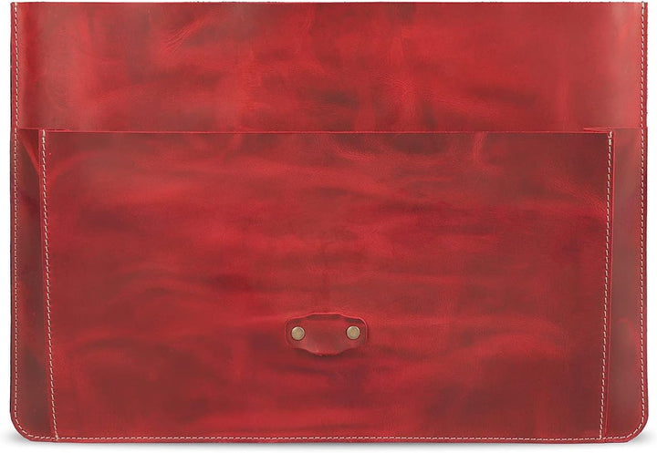 Londo Real Grain Leather MacBook Pro Case with Front Pocket & Flap Closure (Rot, 15-16 Zoll) OTTO507