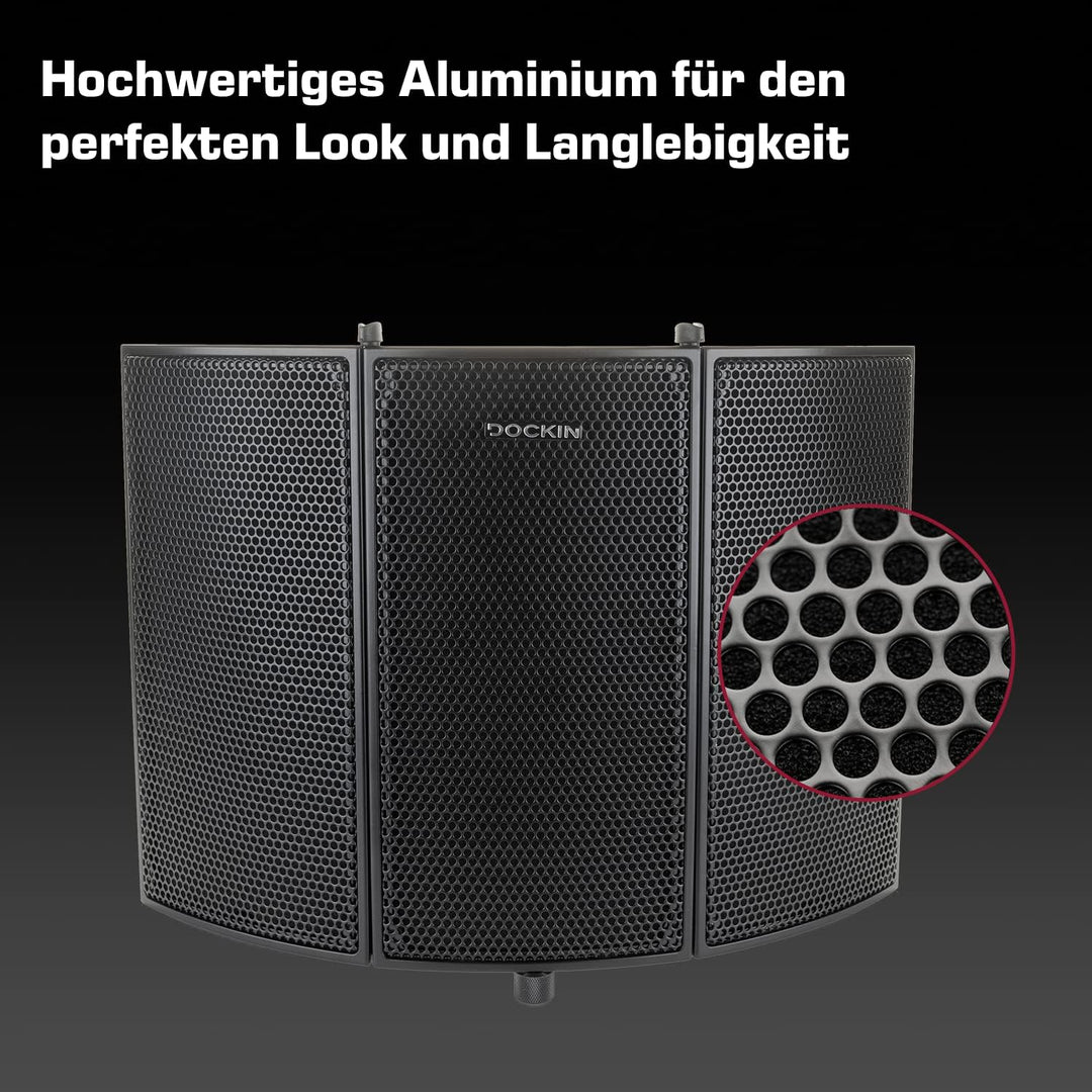 DOCKIN® 𝗣𝗥𝗘𝗠𝗜𝗨𝗠 Mikrofon Pop Filter Isolation-Schallschutz mit hochdichtem Akustikschaumstoff, 3 Sei
