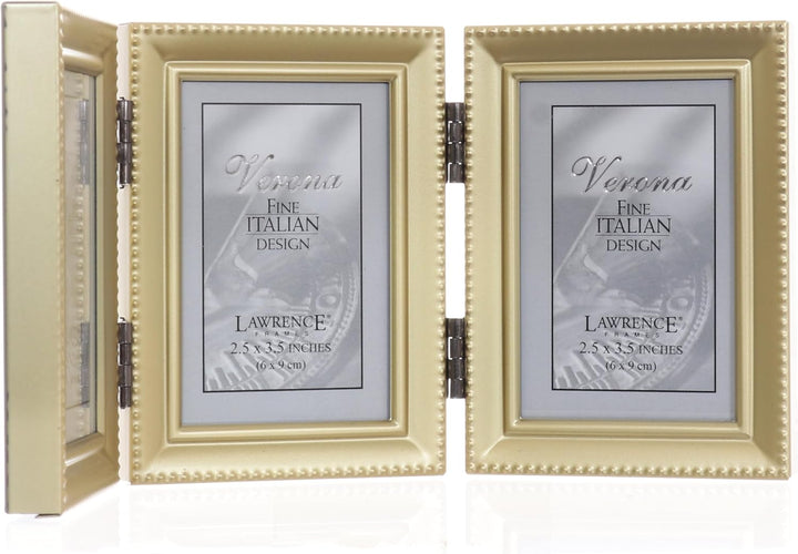 Lawrence Frames Bilderrahmen mit Scharnier, Antik-Gold, Messing, 5 x 7,6 cm, Perlenkante Goldfarben