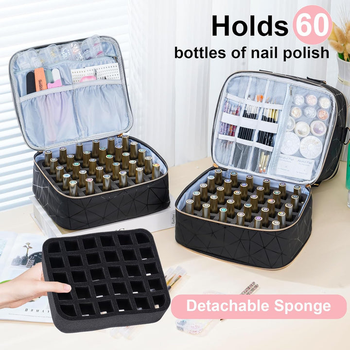 Uross Nagellack Organizer für 60 Nagellackflaschen und 1 LED-Nagellampe, Nagellack Aufbewahrung Tasc
