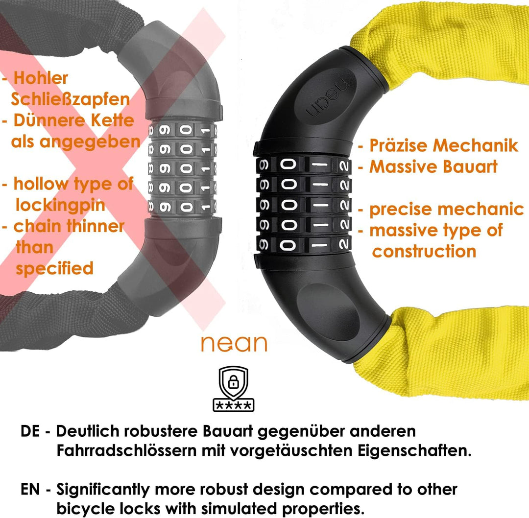 nean Fahrradschloss mit Zahlen, Kettenschloss hohe Sicherheitsstufe, Fahrradschloss Zahlenschloss mi