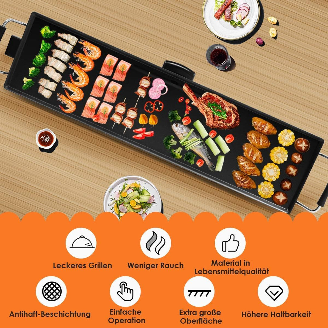 FANTASK Teppanyaki Grill 90x23cm, Elektrische Grillplatte 1800W, Elektrogrill mit Antihaftbeschichtu