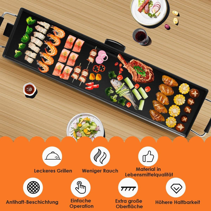 FANTASK Teppanyaki Grill 90x23cm, Elektrische Grillplatte 1800W, Elektrogrill mit Antihaftbeschichtu