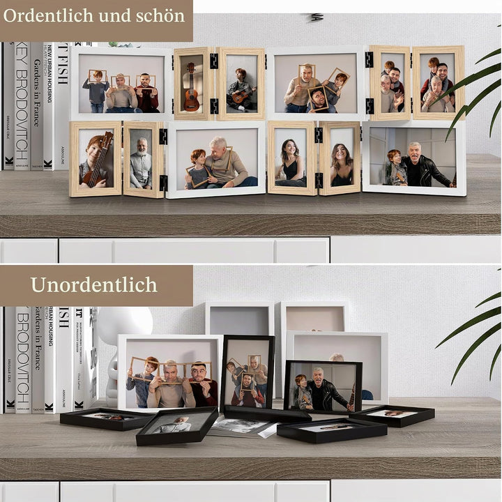 SUMGAR Bilderrahmen Collage Holz Weiss Mehrere 10x15 Fotorahmen Tischrahmen Wandrahmen mit HD Glas M