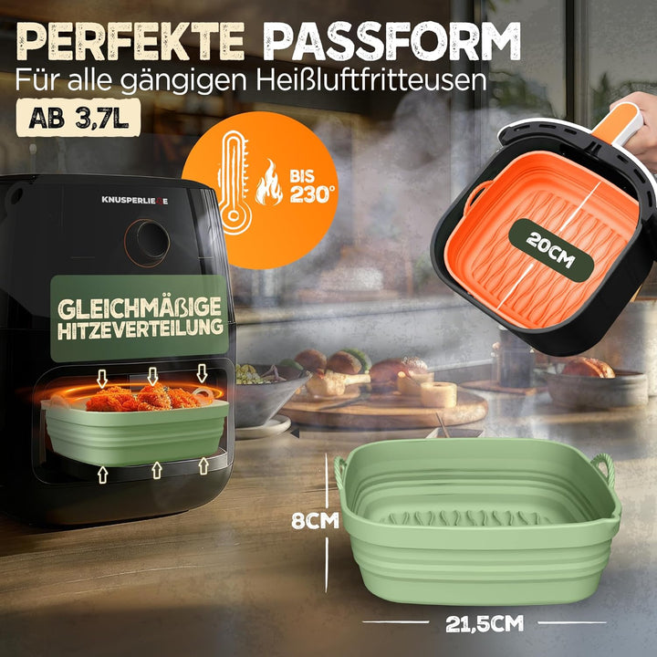 Silikonform-Set faltbar & extra dick für Heissluftfritteusen ab 3,7L-8L mit Zubehör | Airfryer Silik