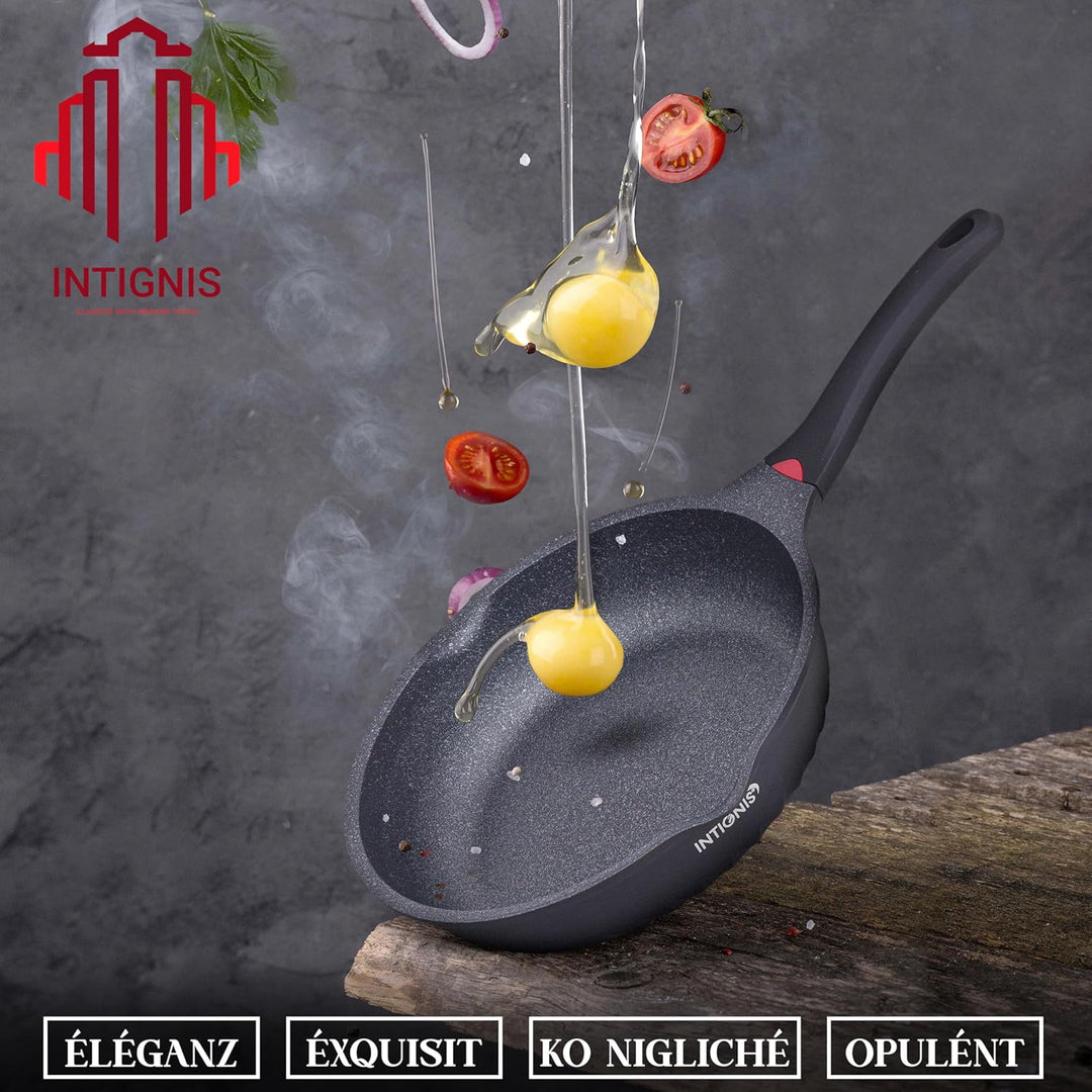 INTIGNIS Premium-Bratpfanne mit Deckel, Kratzfest, 30 cm, Extra Tief, Kompatibel mit allen Herdarten