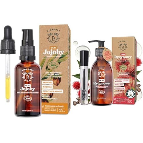 Bionoble Rizinusöl Bio 200ml & Jojobaöl Bio 50ml - 100% Rein, Natürlich und Kaltgepresst - Gesicht,